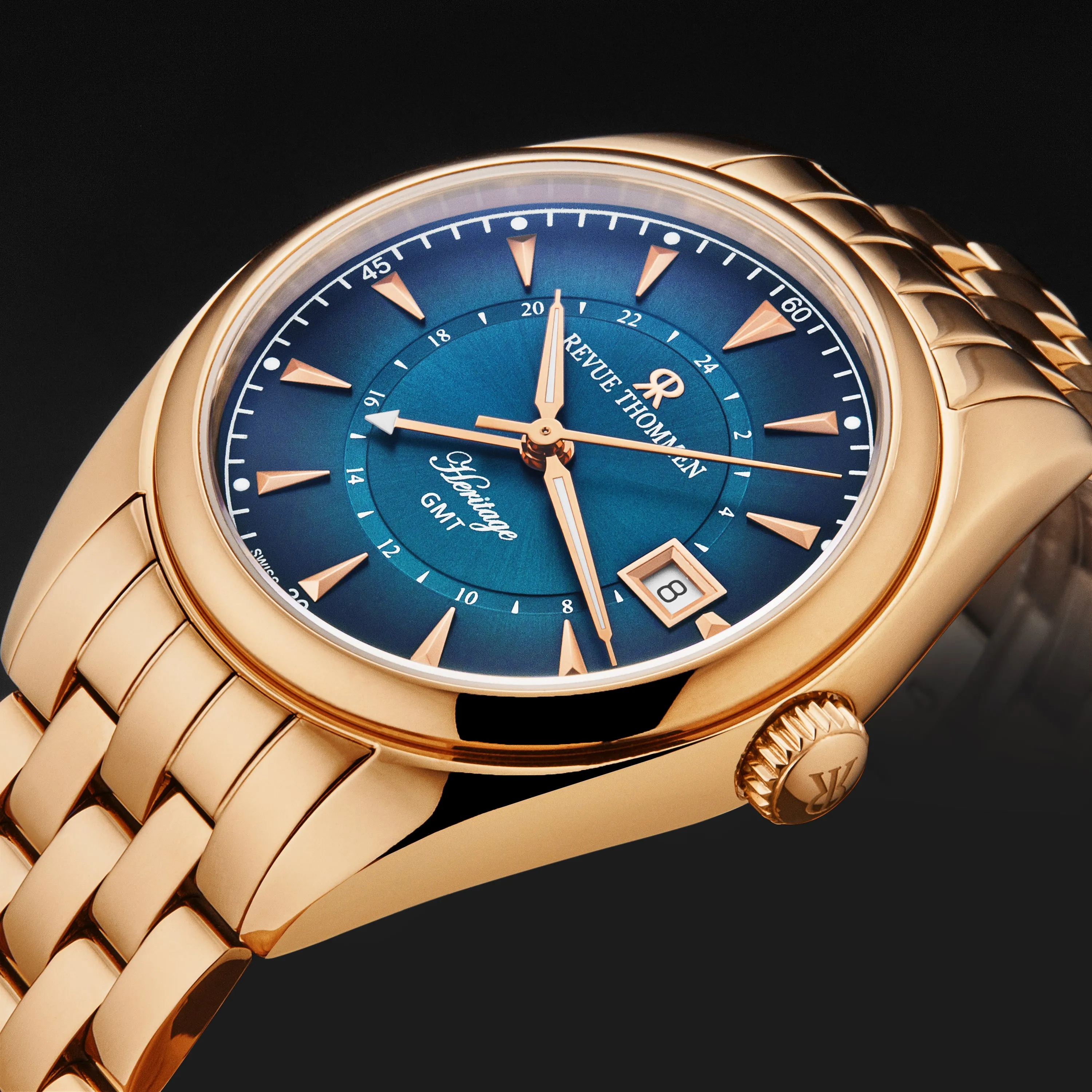 Revue Thommen Men's 'Heritage' GMT Blue Dial Stainless Steel Bracelet Swiss Automatic Watch 21010.2365