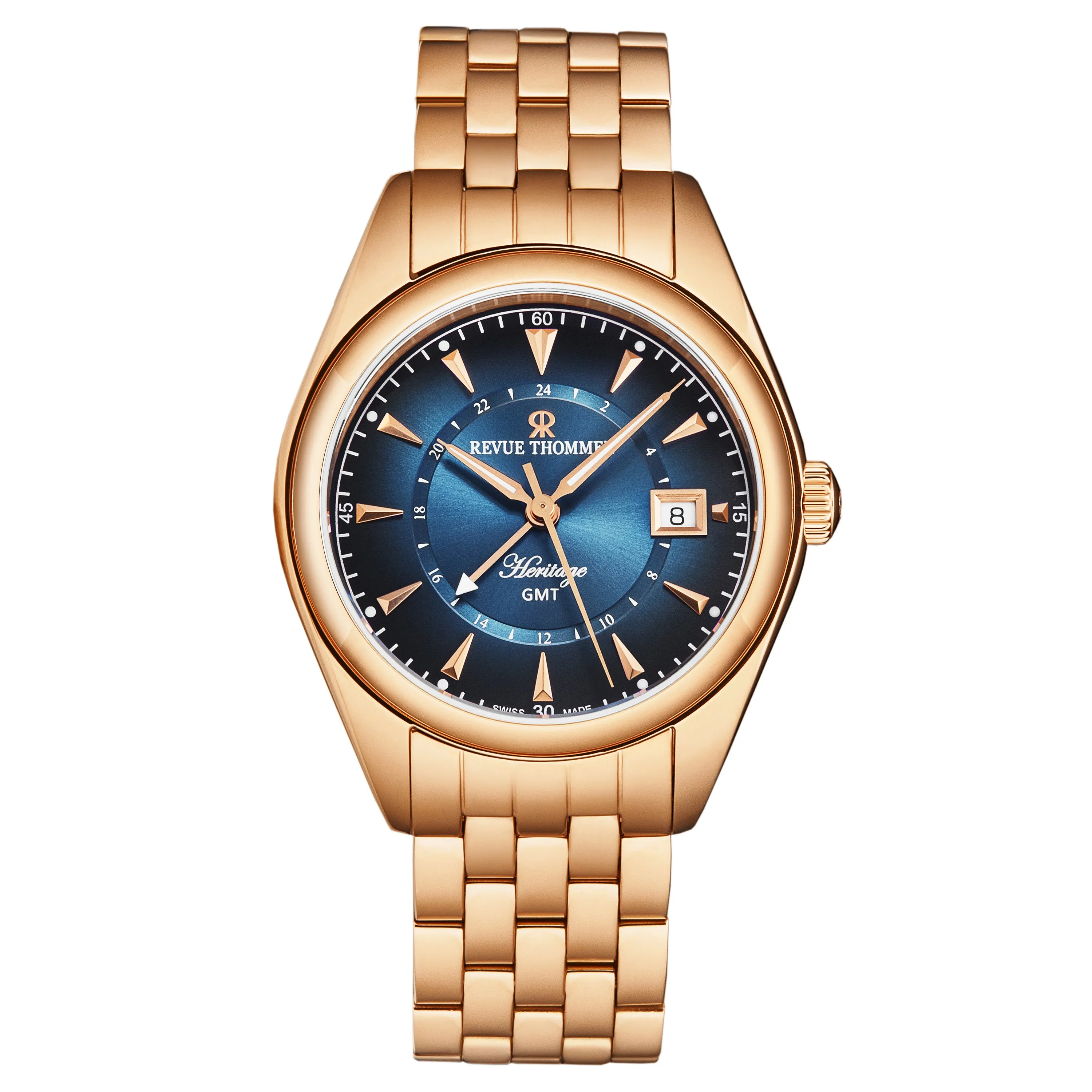 Revue Thommen Men's 'Heritage' GMT Blue Dial Stainless Steel Bracelet Swiss Automatic Watch 21010.2365