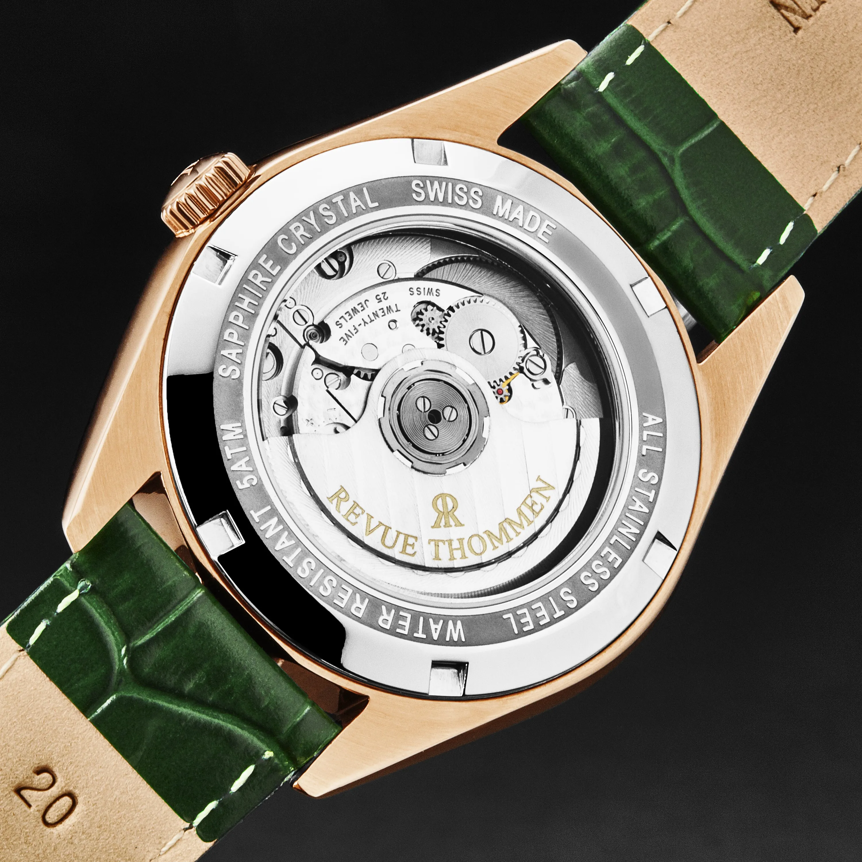 Revue Thommen Men's 'Heritage' GMT Green Dial Green Leather Strap Swiss Automatic Watch 21010.2464