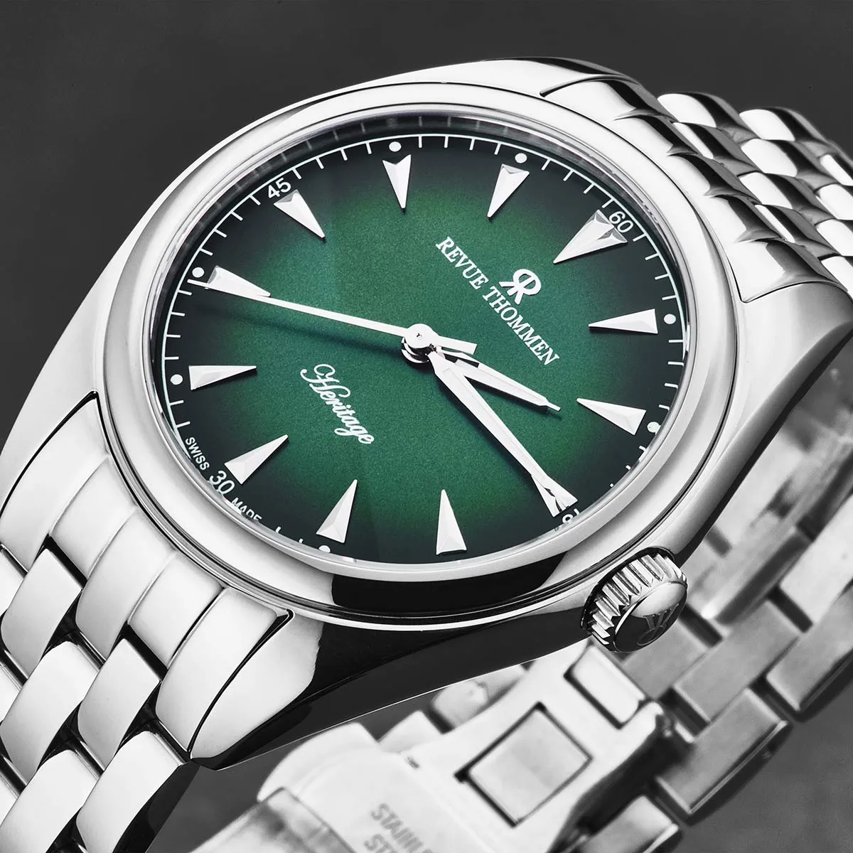 Revue Thommen Men's 'Heritage' Green Dial Stainless Steel Bracelet Automatic Watch 21010.2134