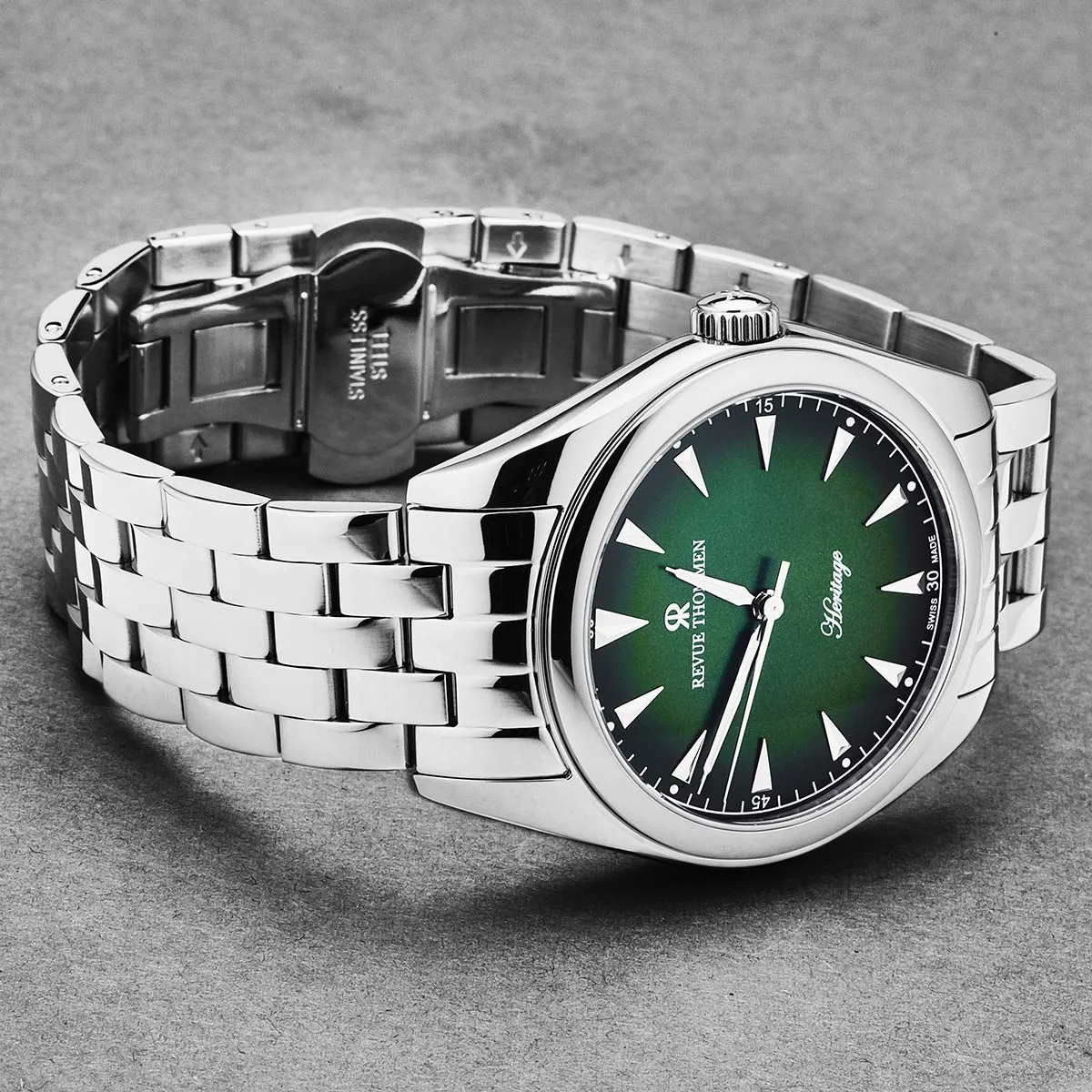 Revue Thommen Men's 'Heritage' Green Dial Stainless Steel Bracelet Automatic Watch 21010.2134