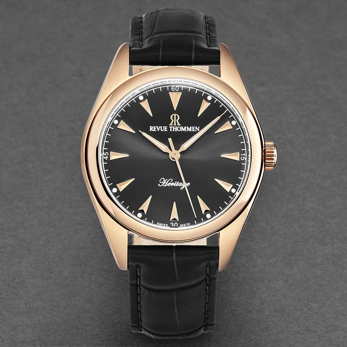 Revue Thommen Men's 'Heritage' Grey Dial Black Leather Strap Automatic Watch 21010.2561