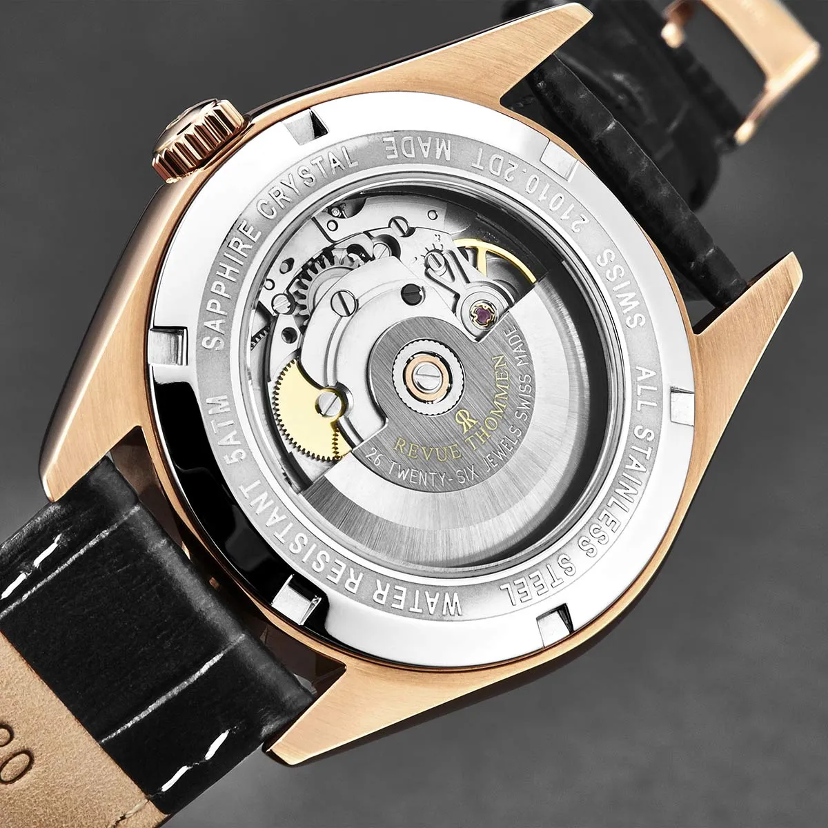Revue Thommen Men's 'Heritage' Grey Dial Black Leather Strap Automatic Watch 21010.2561