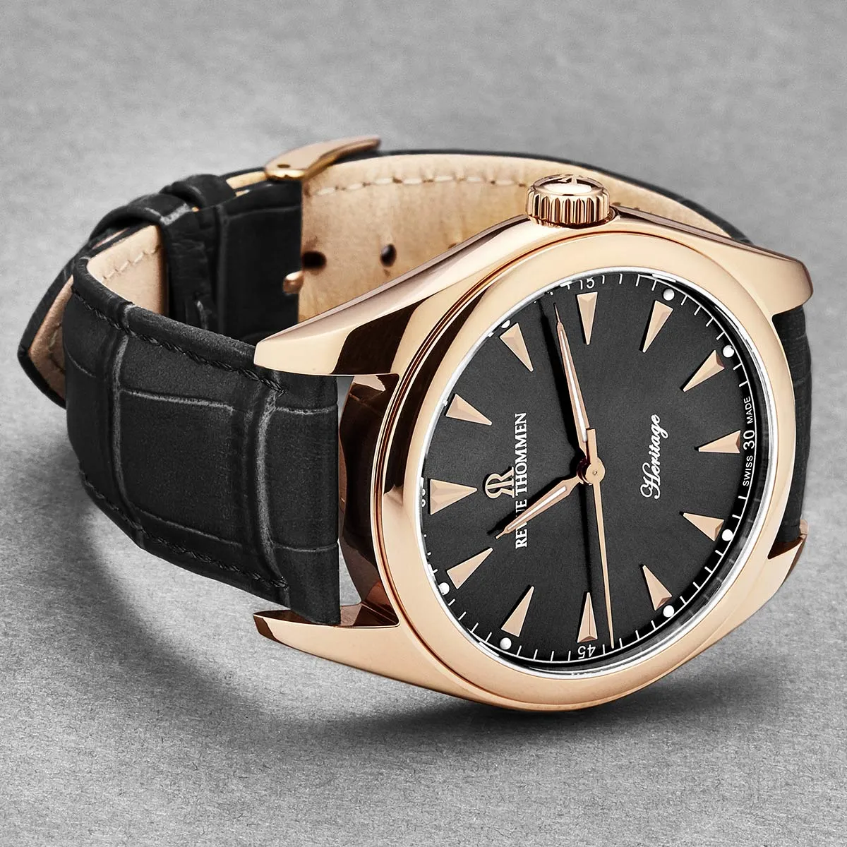 Revue Thommen Men's 'Heritage' Grey Dial Black Leather Strap Automatic Watch 21010.2561