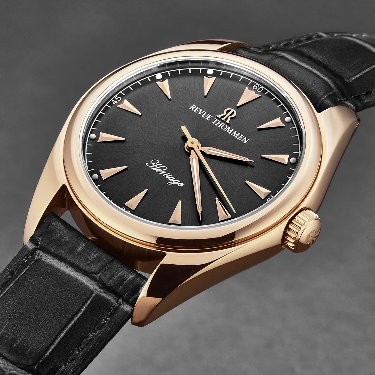 Revue Thommen Men's 'Heritage' Grey Dial Black Leather Strap Automatic Watch 21010.2561