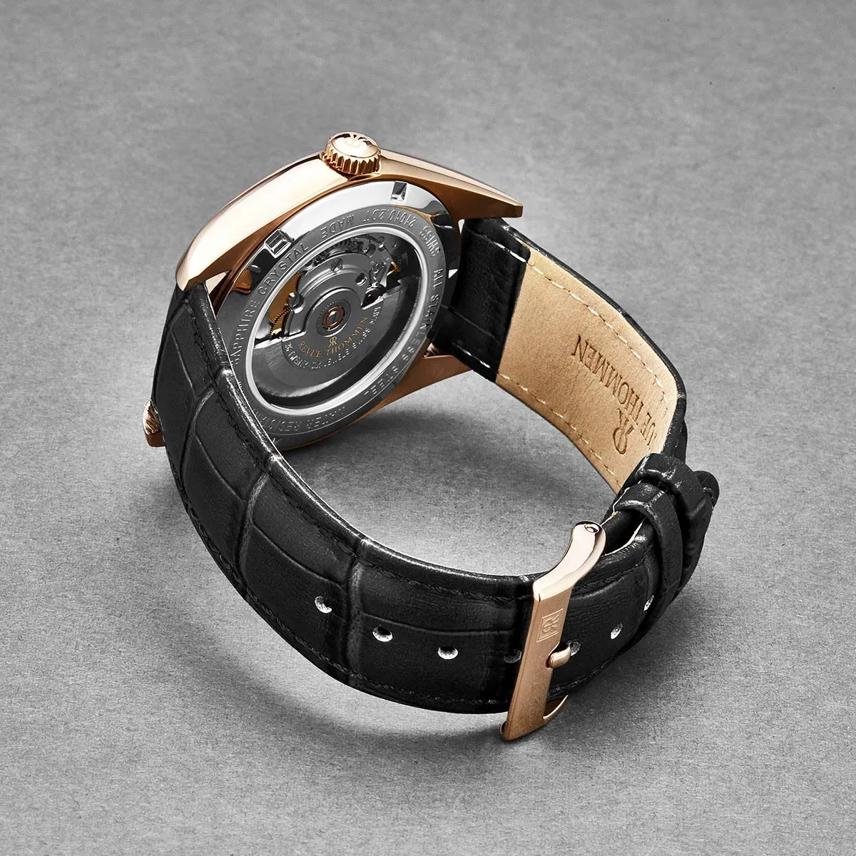 Revue Thommen Men's 'Heritage' Grey Dial Black Leather Strap Automatic Watch 21010.2561