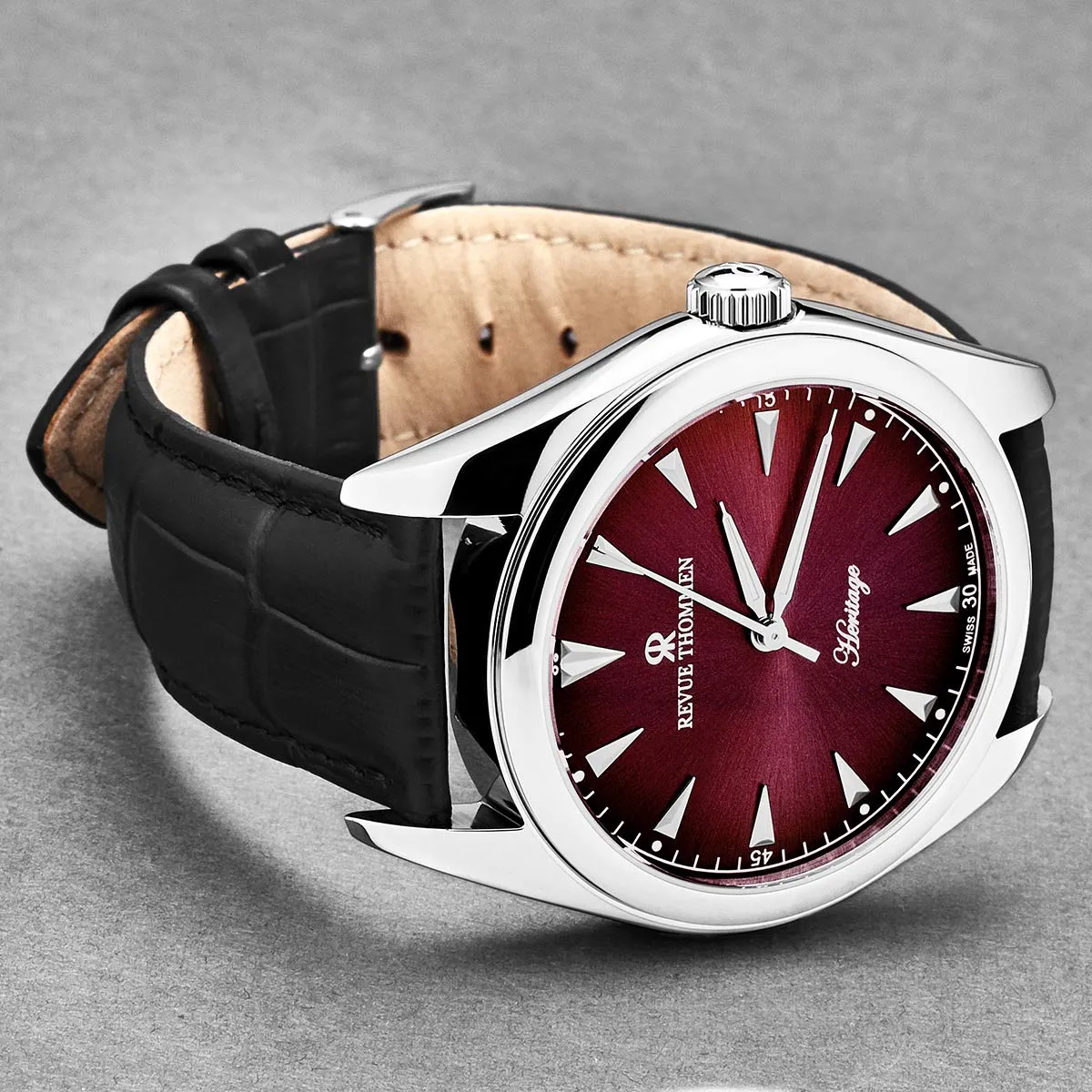 Revue Thommen Men's 'Heritage' Red Dial Black Leather Strap Automatic Watch 21010.2536
