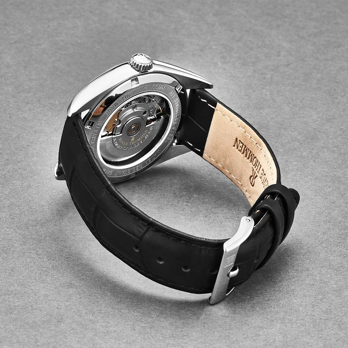 Revue Thommen Men's 'Heritage' Red Dial Black Leather Strap Automatic Watch 21010.2536