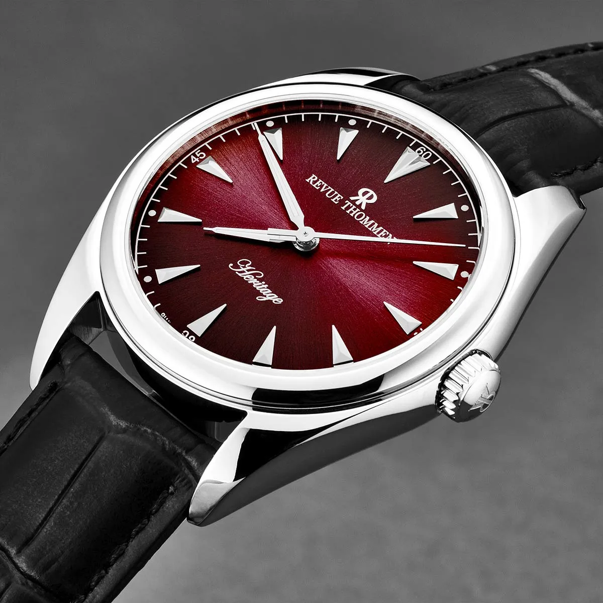 Revue Thommen Men's 'Heritage' Red Dial Black Leather Strap Automatic Watch 21010.2536
