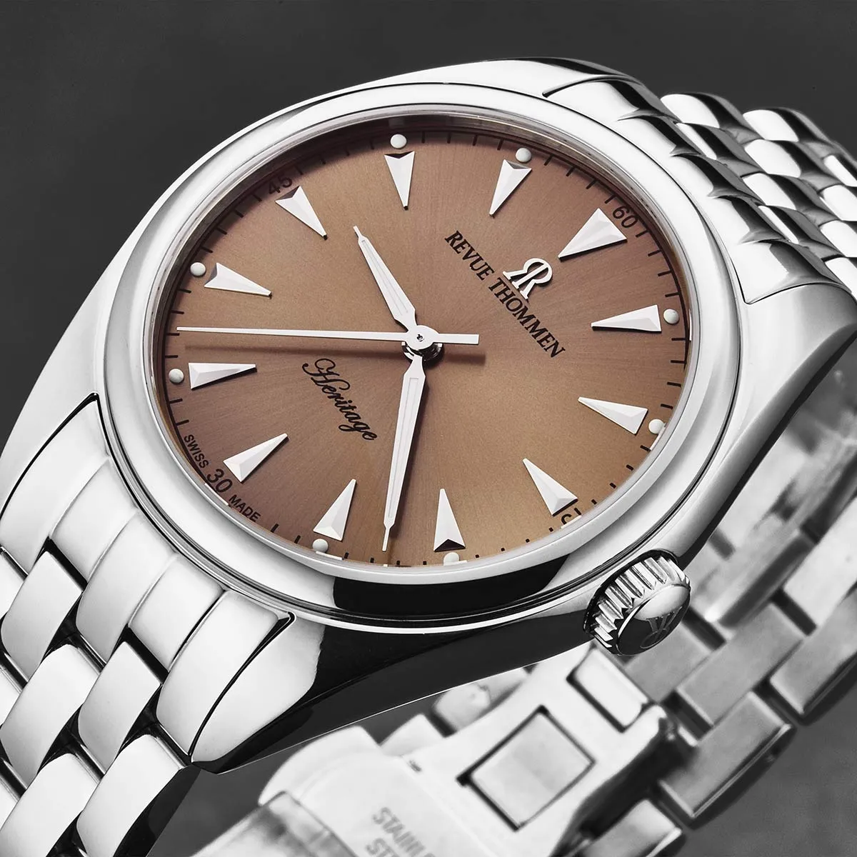 Revue Thommen Men's 'Heritage' Salmon Dial Stainless Steel Bracelet Automatic Watch 21010.2139