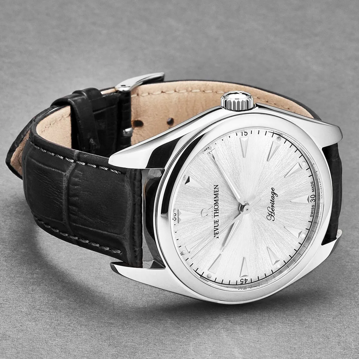 Revue Thommen Men's 'Heritage' Silver Dial Black Leather Strap Automatic Watch 21010.2531
