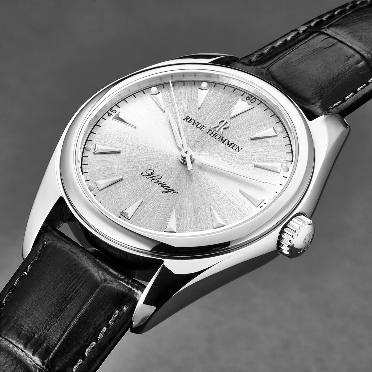 Revue Thommen Men's 'Heritage' Silver Dial Black Leather Strap Automatic Watch 21010.2531
