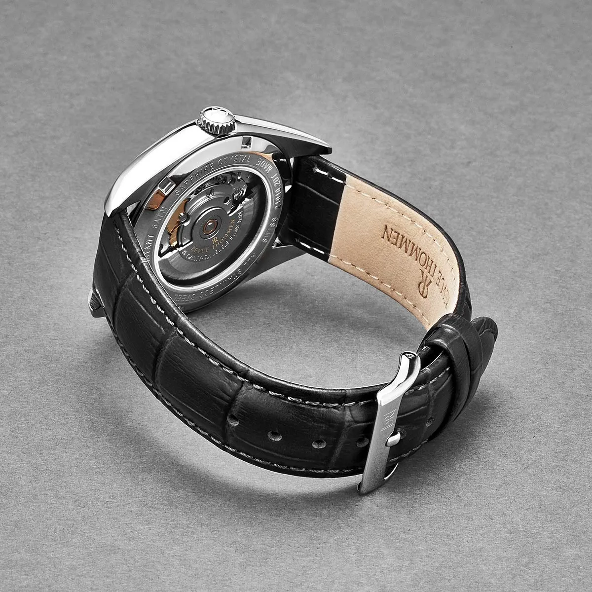 Revue Thommen Men's 'Heritage' Silver Dial Black Leather Strap Automatic Watch 21010.2531
