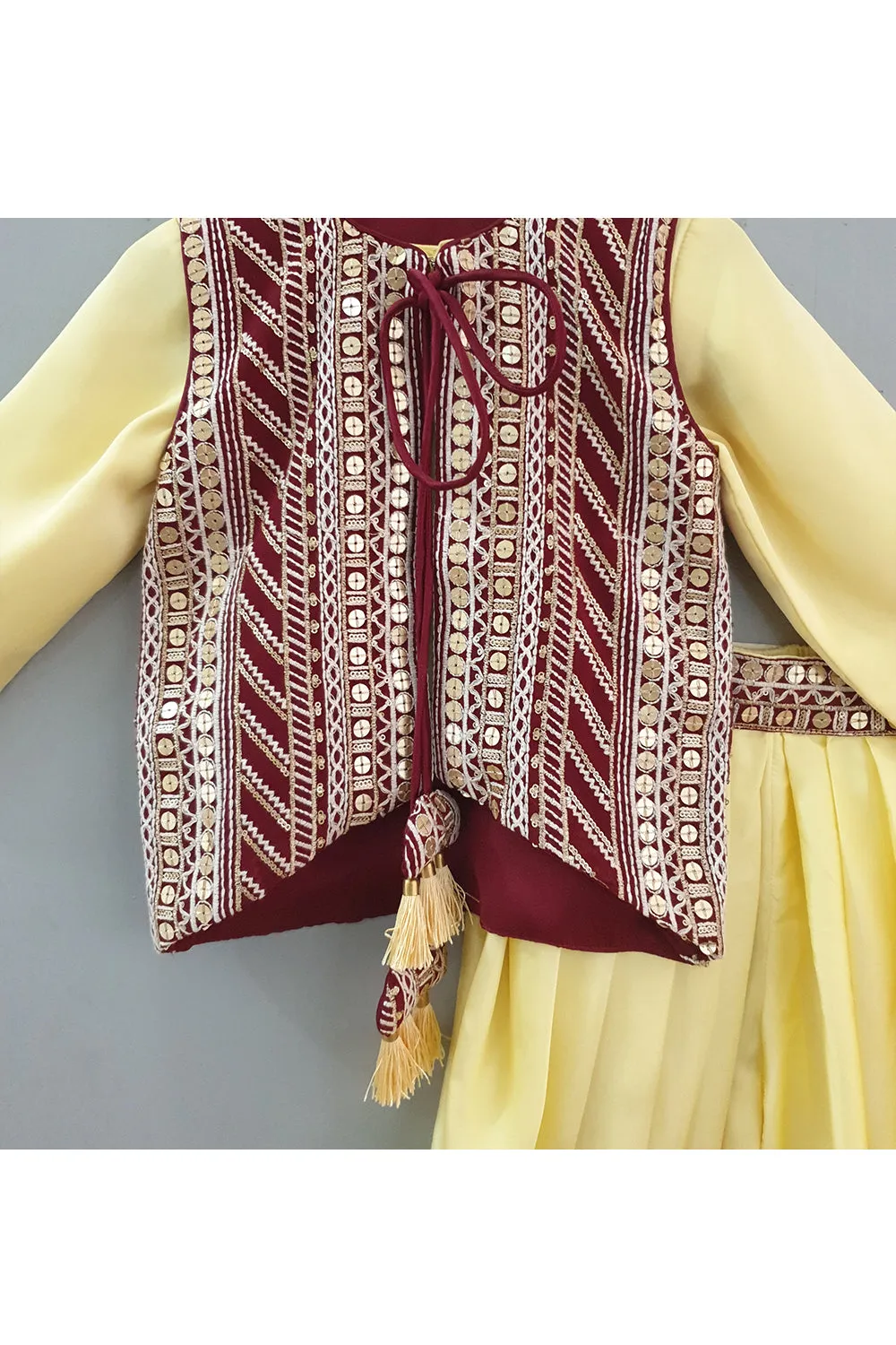 Sequin and thread embroidered jacket with crop top and dhoti