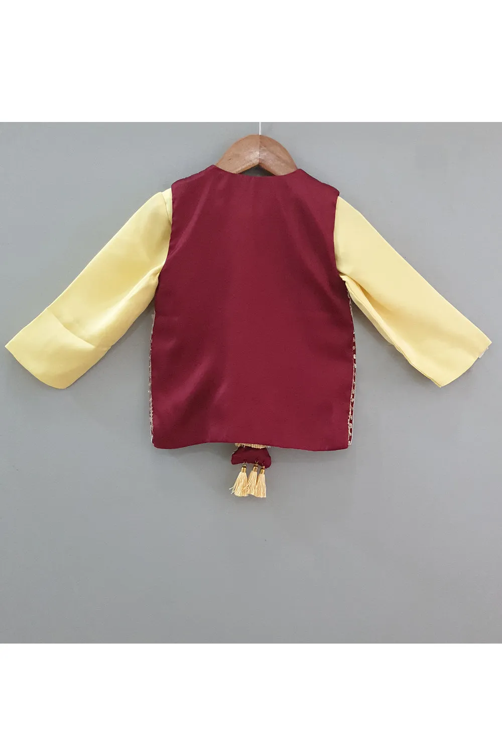 Sequin and thread embroidered jacket with crop top and dhoti