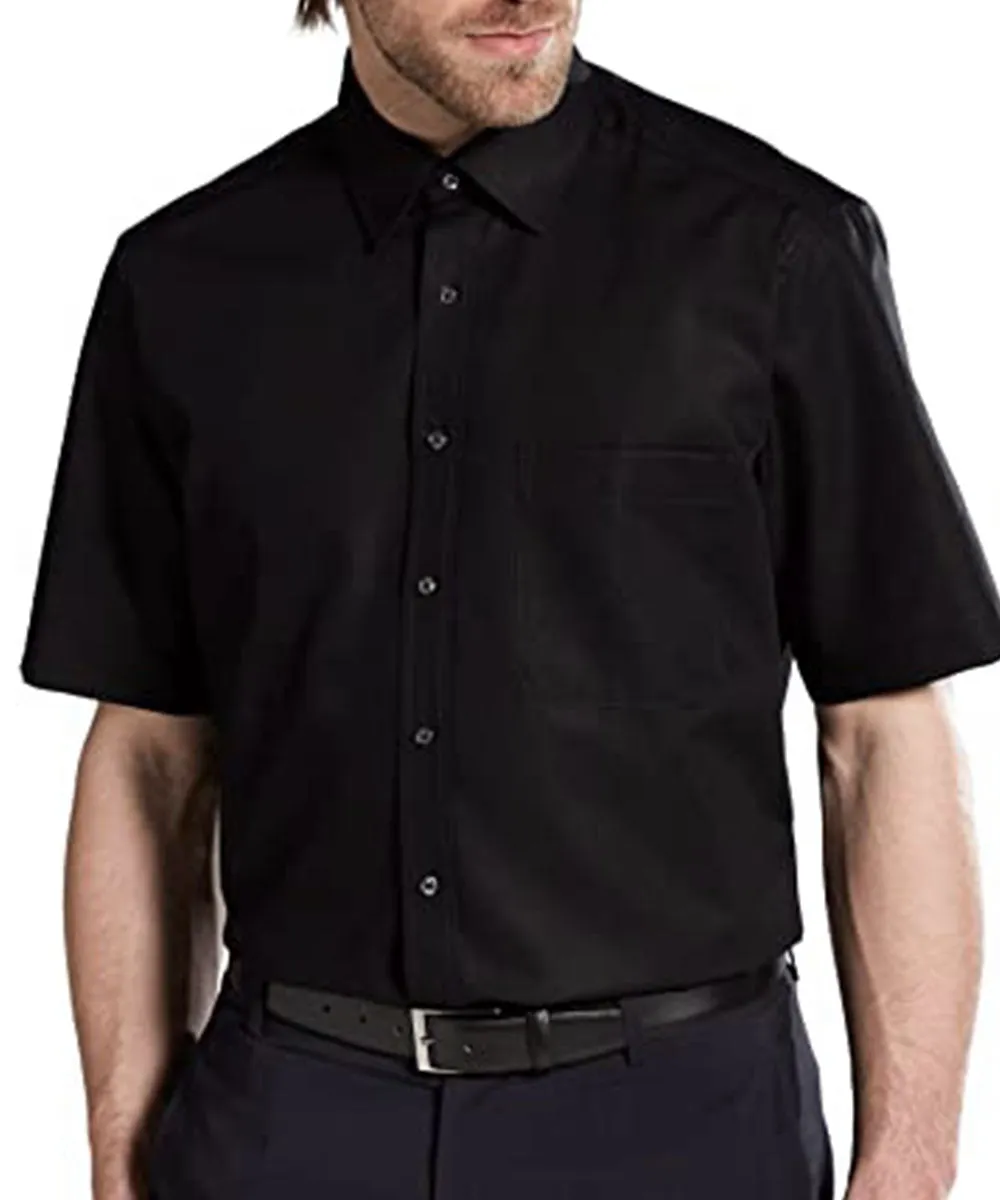 Solid Black Poplin Short Sleeve Dress Shirt