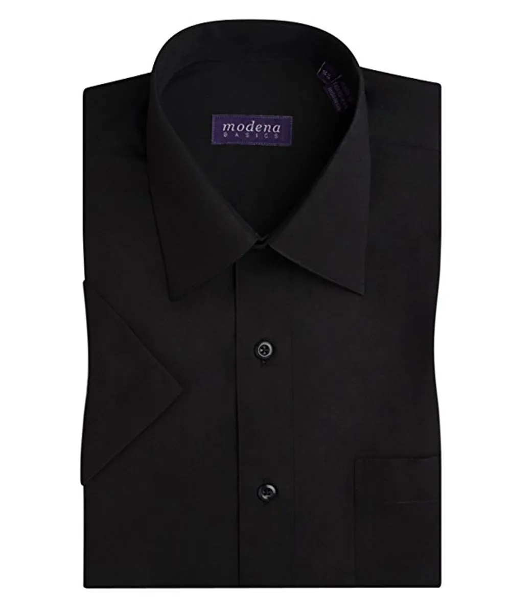 Solid Black Poplin Short Sleeve Dress Shirt