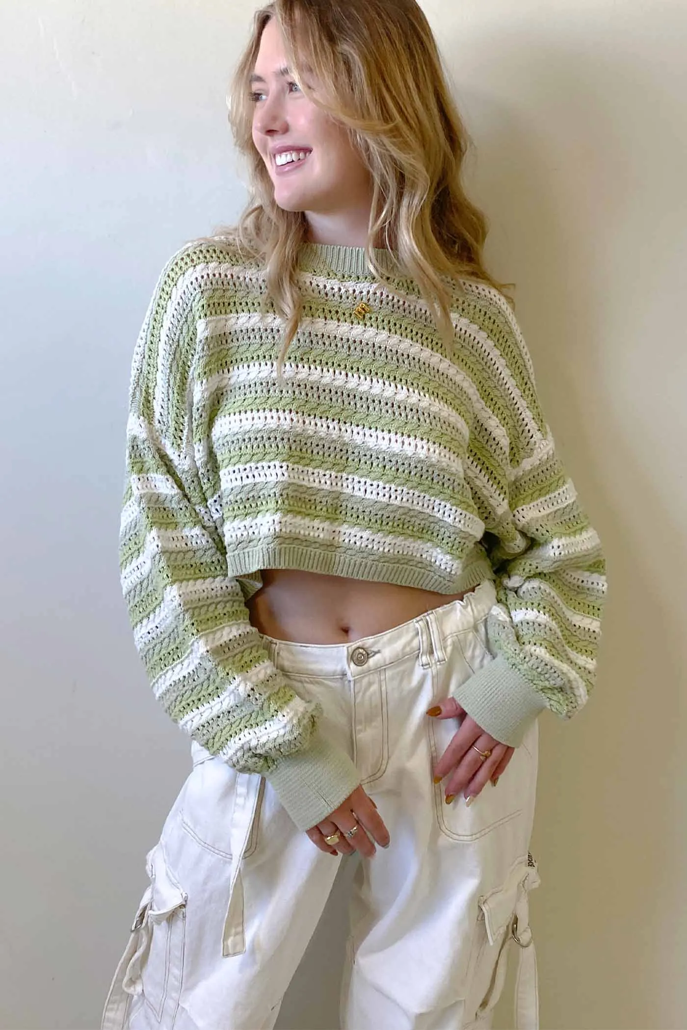 Striped Crochet Sweater by For Good