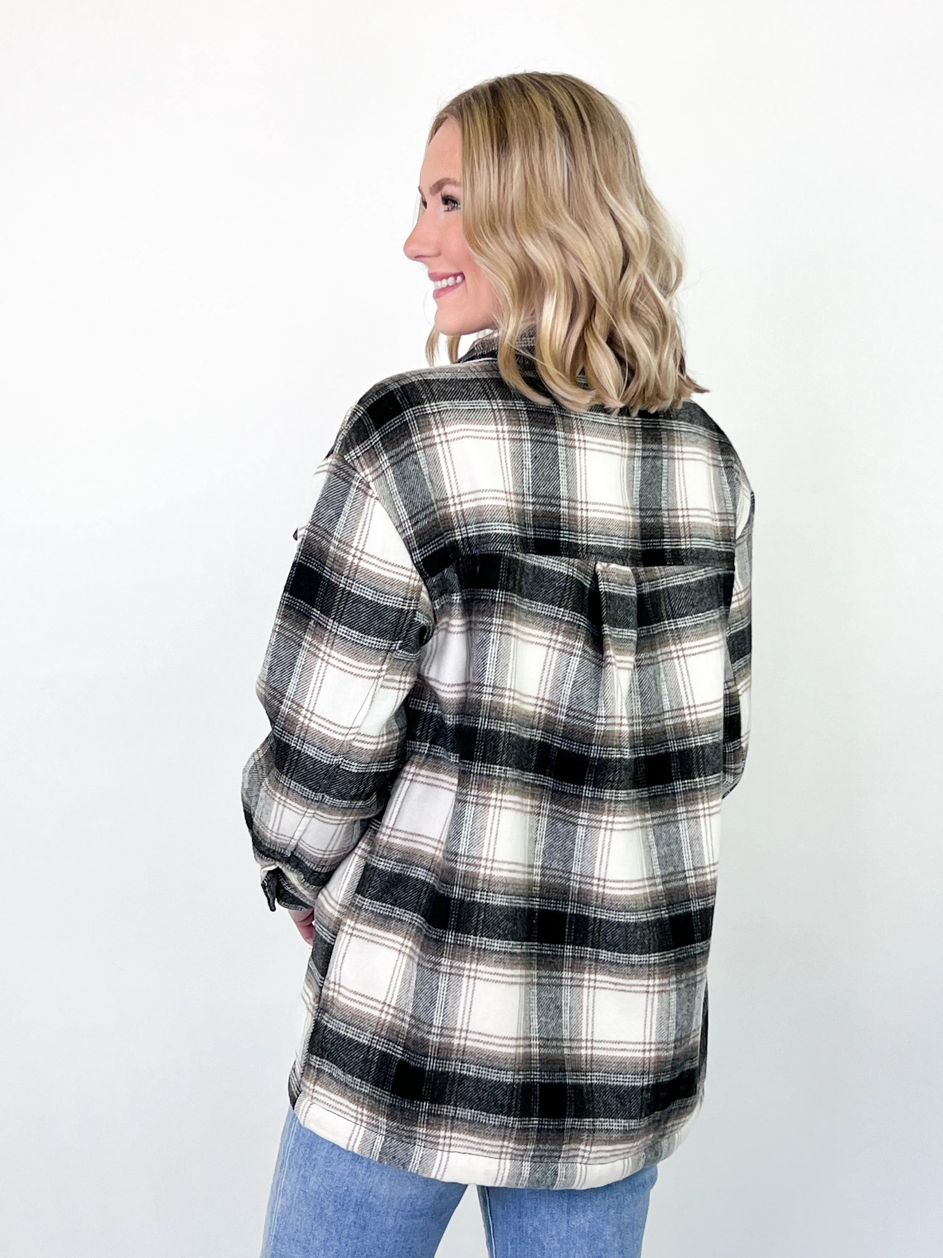 Susan - Black & Tan Plaid Sherpa Lined Shacket