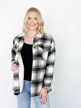 Susan - Black & Tan Plaid Sherpa Lined Shacket