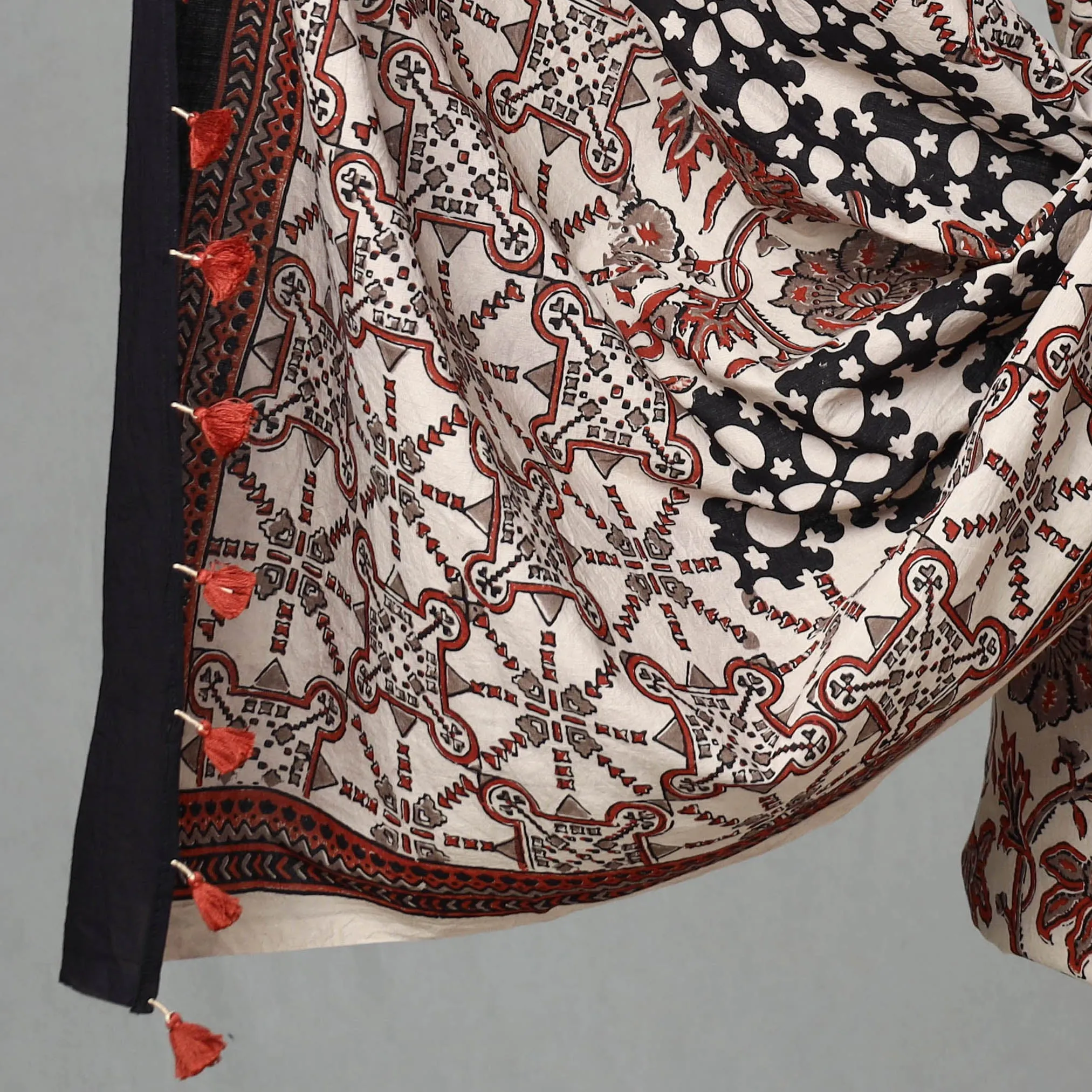 White - 3pc Ajrakh Block Printed Natural Dyed Cotton Suit Material Set 19