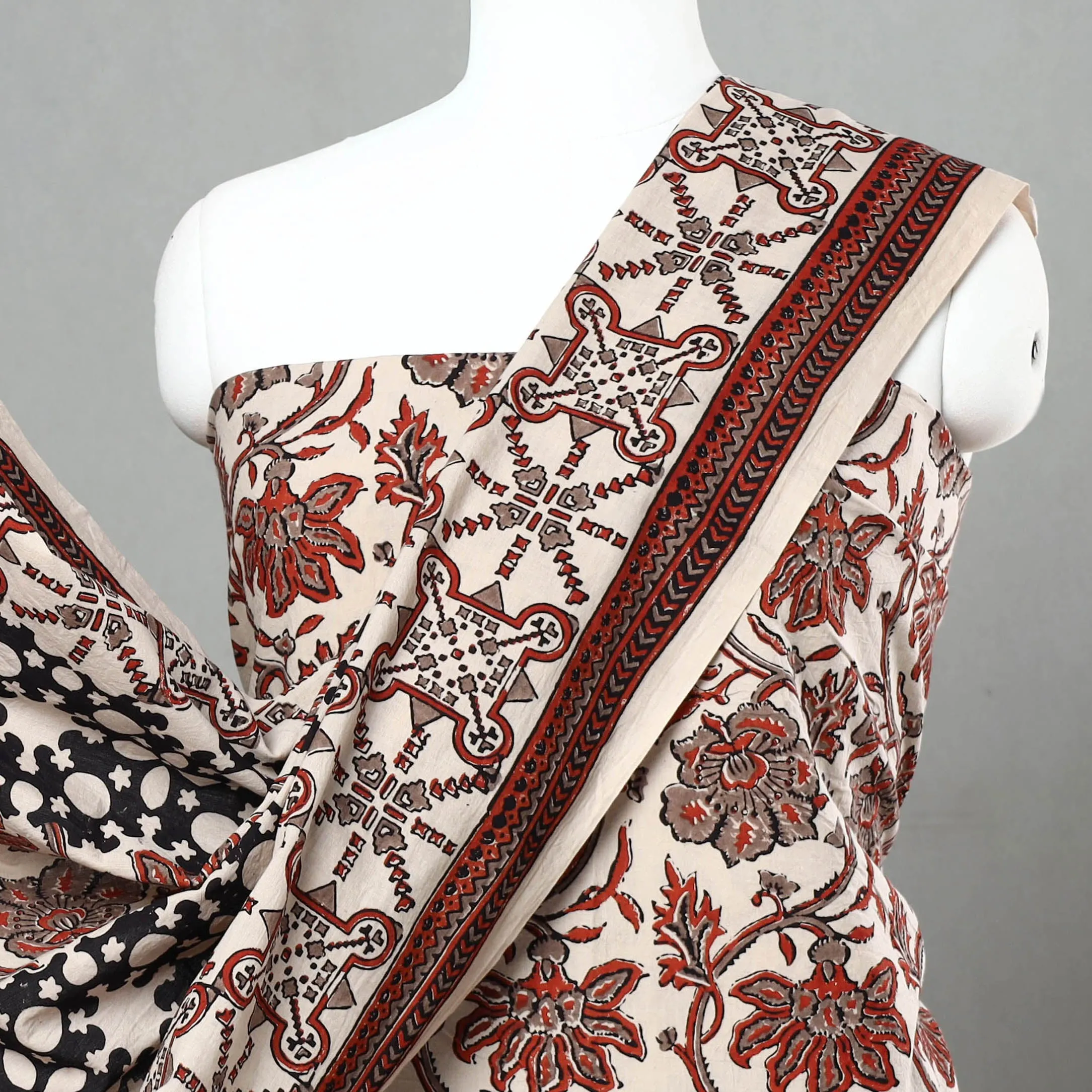 White - 3pc Ajrakh Block Printed Natural Dyed Cotton Suit Material Set 19