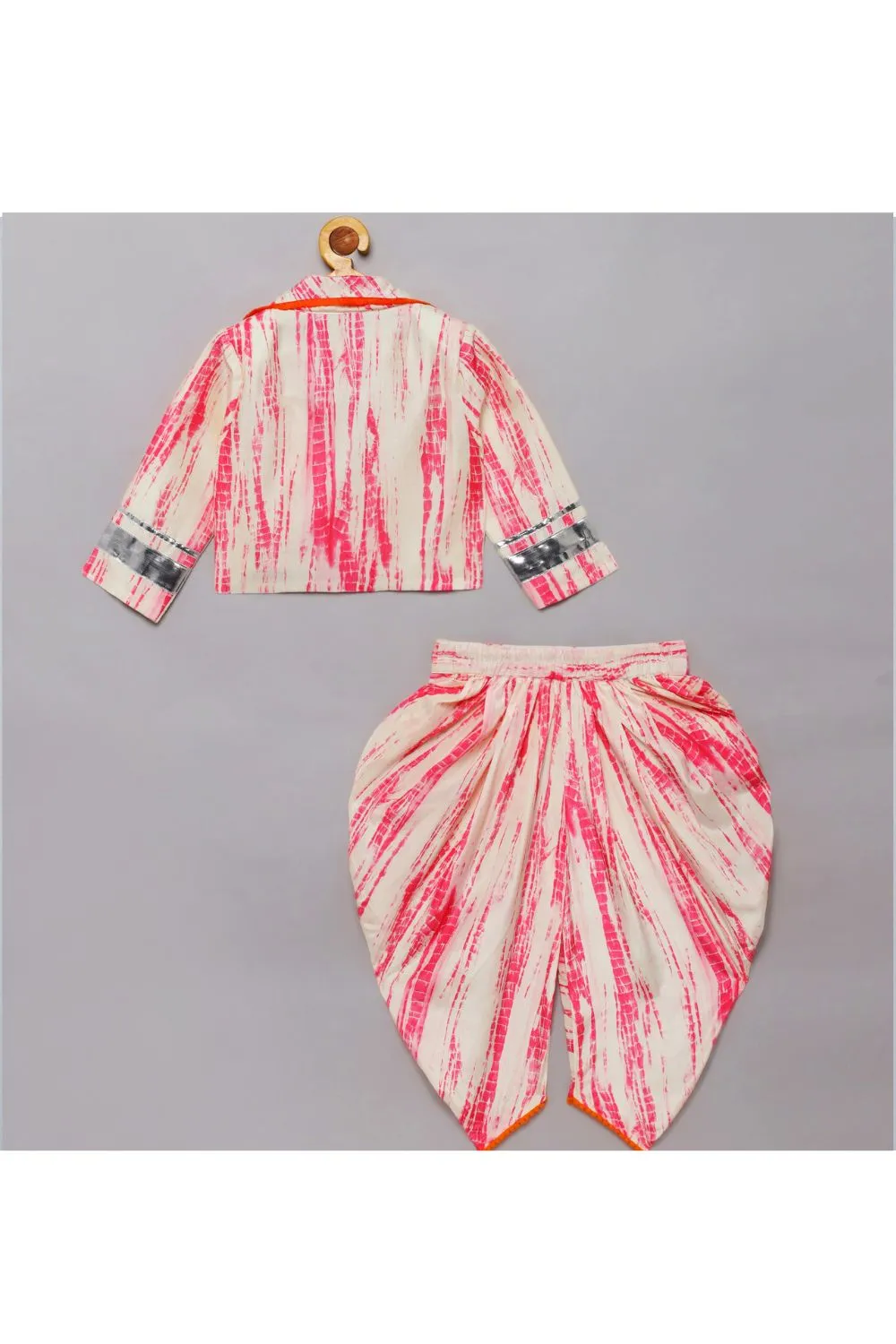 White Tie And Dye Organza Crop Top Dhoti With Jacket Set