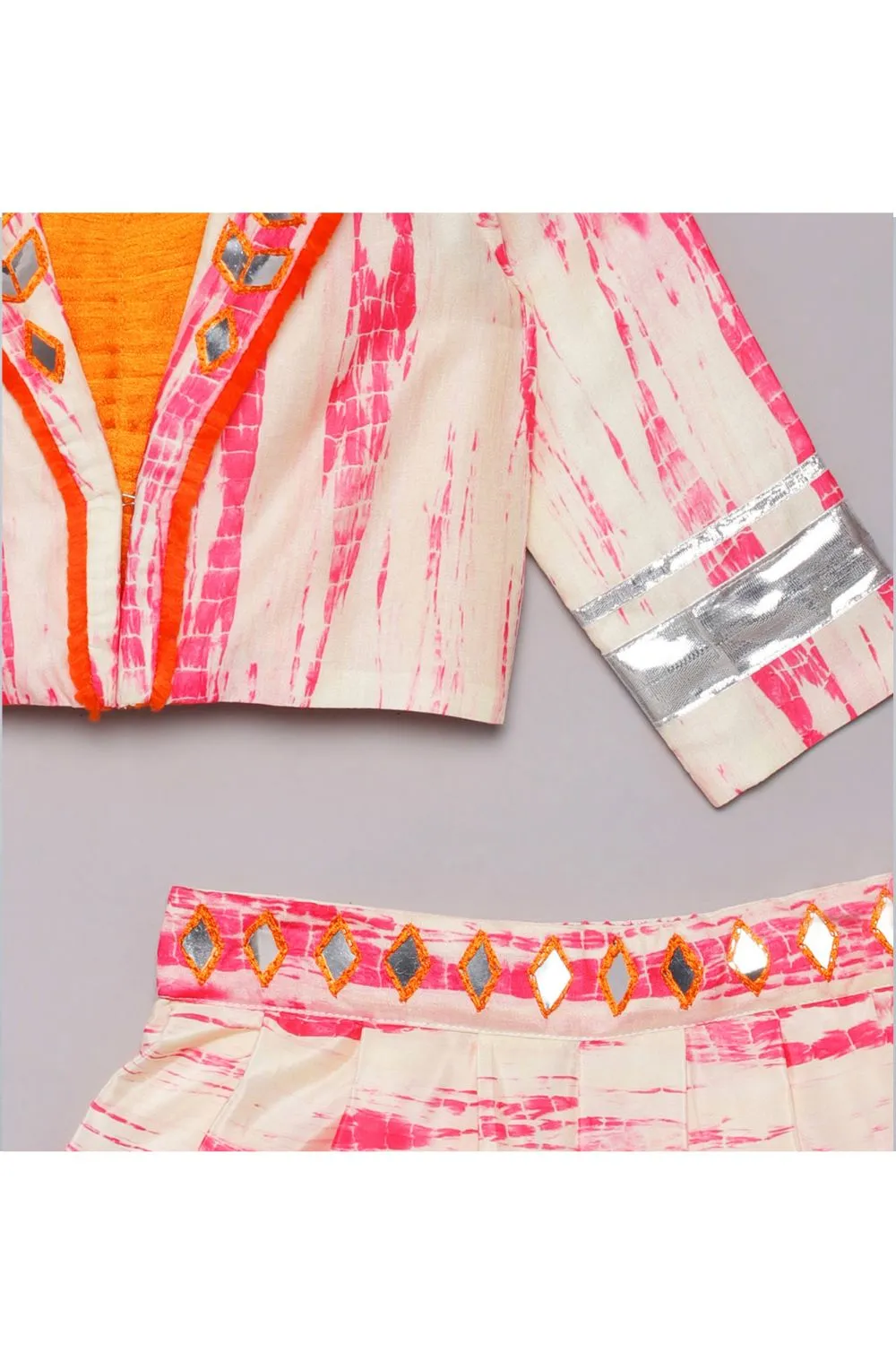 White Tie And Dye Organza Crop Top Dhoti With Jacket Set