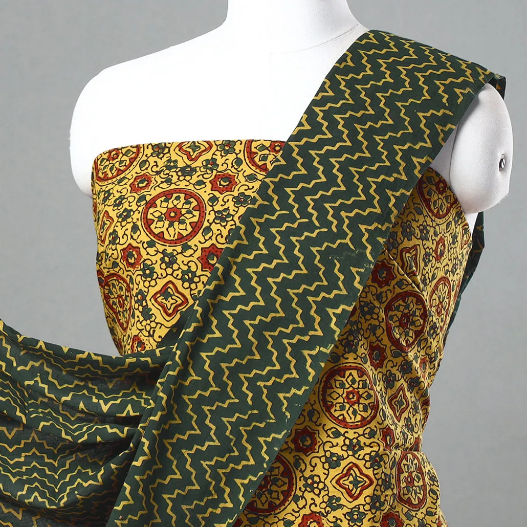 Yellow - 3pc Ajrakh Block Printed Natural Dyed Cotton Suit Material Set 18