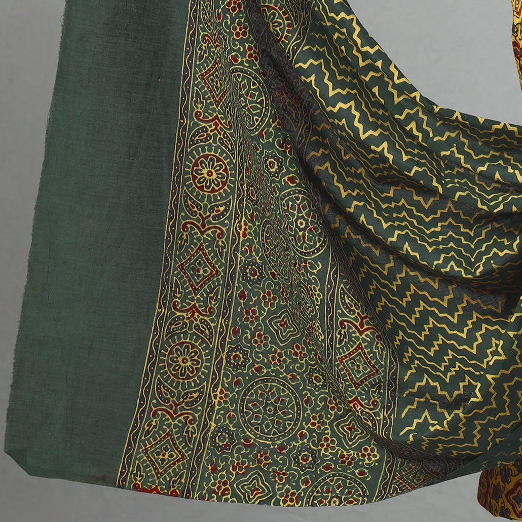 Yellow - 3pc Ajrakh Block Printed Natural Dyed Cotton Suit Material Set 18