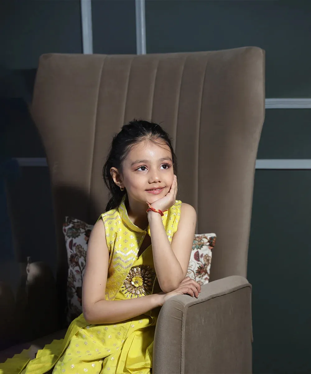 Yellow Colored Printed and Embroidered Sharara Set for Girls