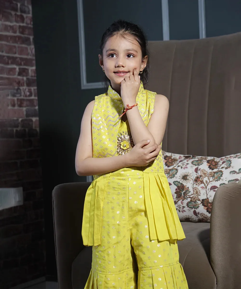 Yellow Colored Printed and Embroidered Sharara Set for Girls